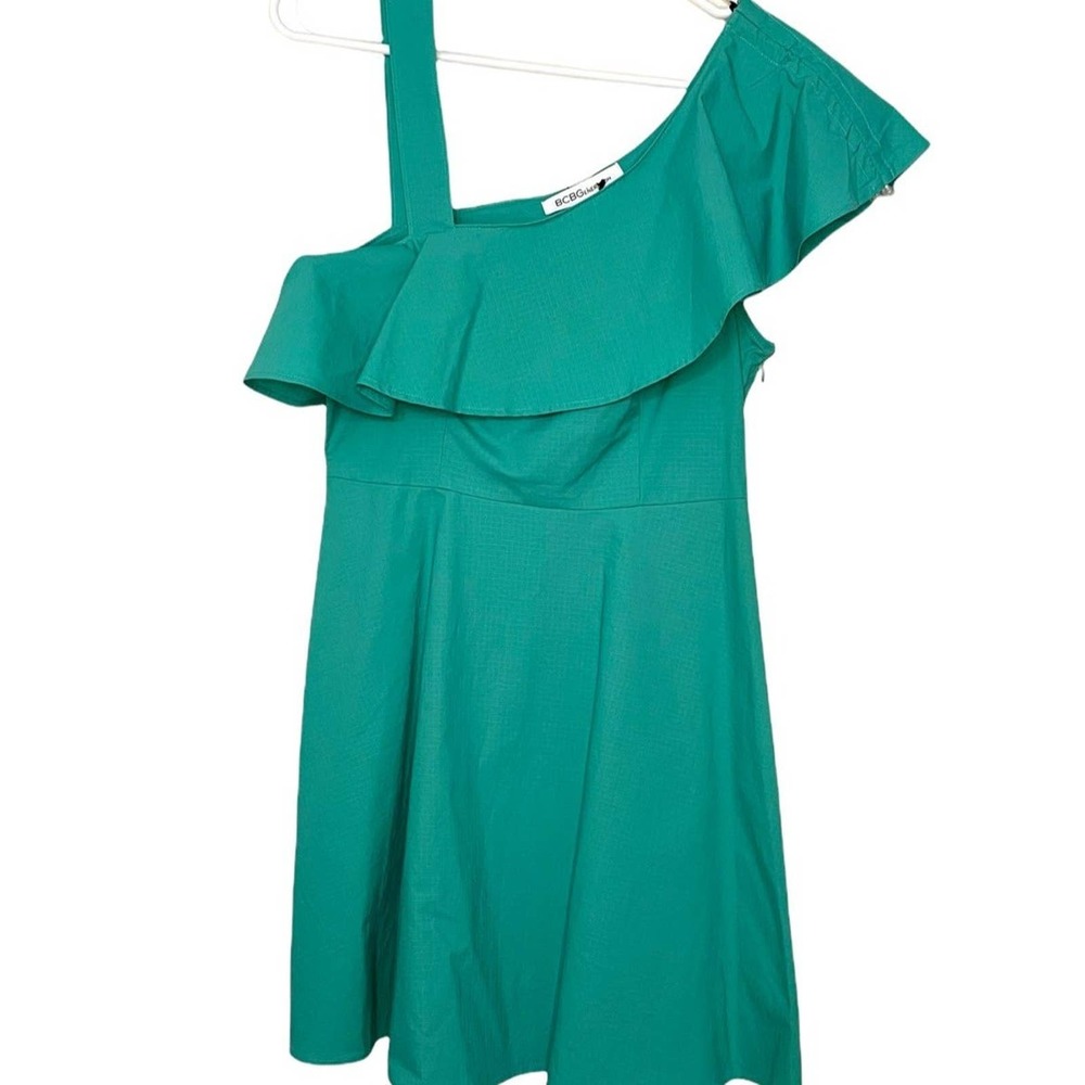 BCBGenration Light Green Sexy Flirty One Shoulder Ruffle Dress, 4